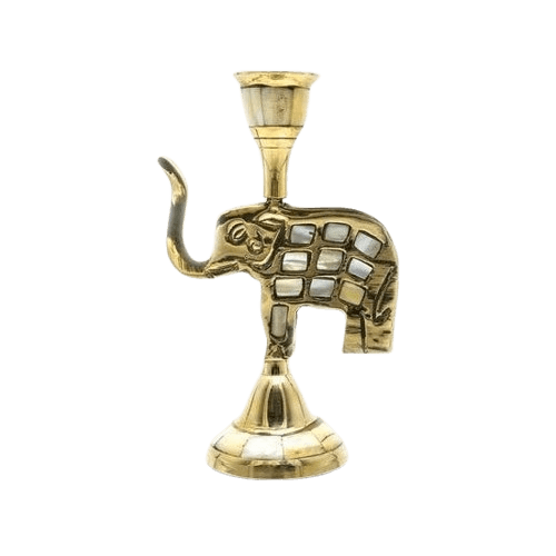 BRASS & MOP ELEPHANT TAPER CANDLE HOLDER